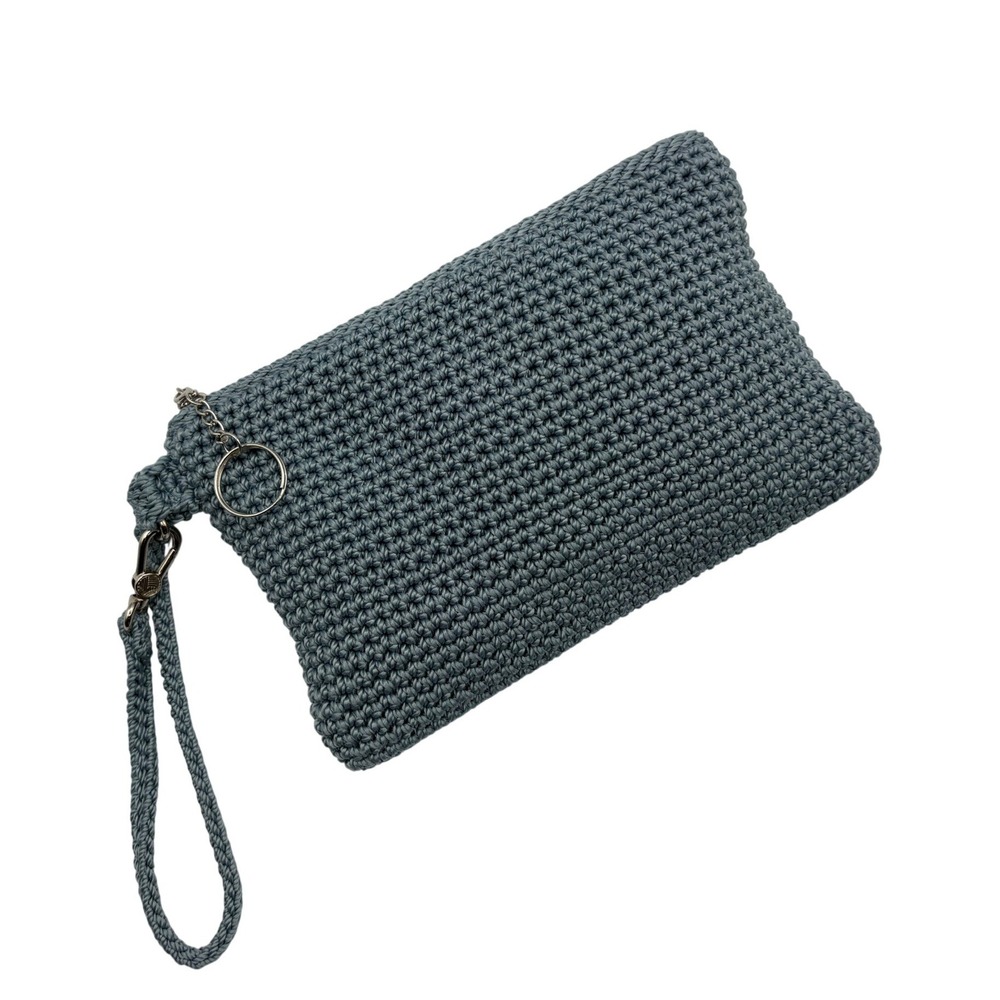 The Sak Crochet Wristlet Clutch Womens Large Blue Excellent Zip Pouch BoHo - Picture 5 of 7